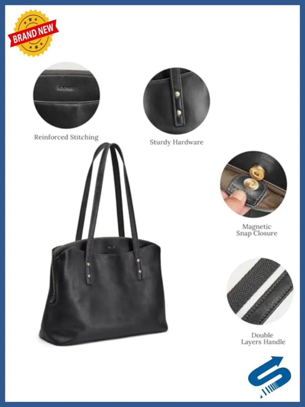Full Grain Leather Tote Bag for Women Large Capacity Work Commute Shoulder